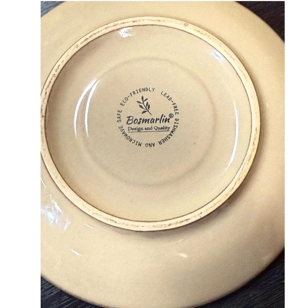 Bosmarlin Ceramic Cappuccino Cup & Saucer Set Tan Cream Reactive Glaze Stoneware